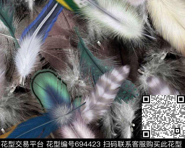 拼接羽毛乱花数码印花华亿平台下载（图片编号: 694423） - 瓦栏（Walan）