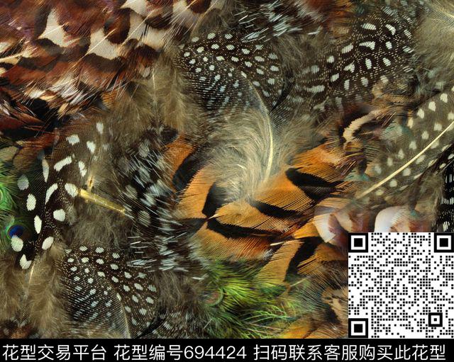 拼接羽毛乱花数码印花华亿平台下载（图片编号: 694424） - 瓦栏（Walan）