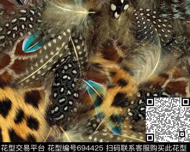 拼接羽毛乱花数码印花华亿平台下载（图片编号: 694425） - 瓦栏（Walan）