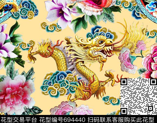 花卉绣花中国龙数码印花华亿平台下载（图片编号: 694440） - 瓦栏（Walan）