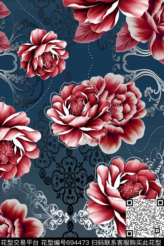 花卉底纹数码印花华亿平台下载（图片编号: 694473） - 瓦栏（Walan）