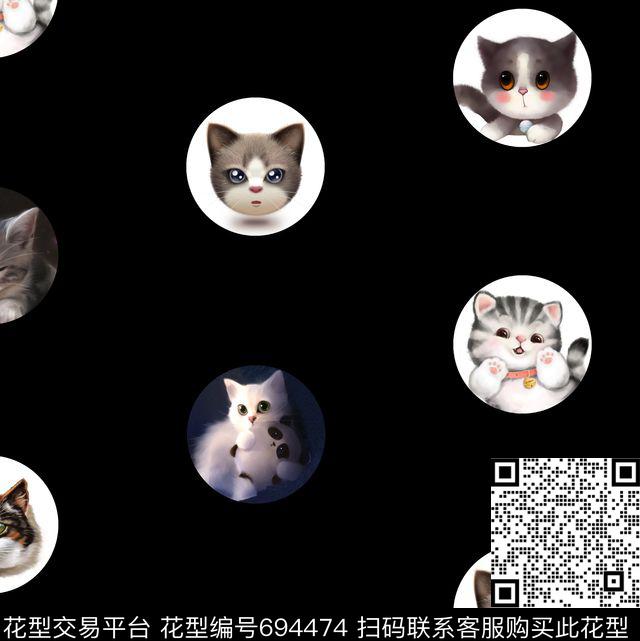 手绘猫咪水彩数码印花华亿平台下载（图片编号: 694474） - 瓦栏（Walan）