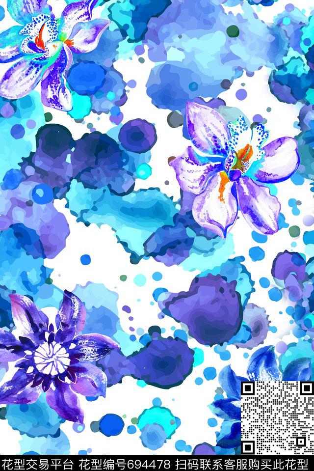 色彩肌理水彩花卉波点数码印花华亿平台下载（图片编号: 694478） - 瓦栏（Walan）