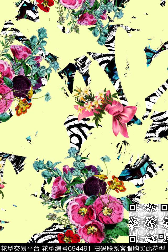 女装花卉斑马纹数码印花华亿平台下载（图片编号: 694491） - 瓦栏（Walan）