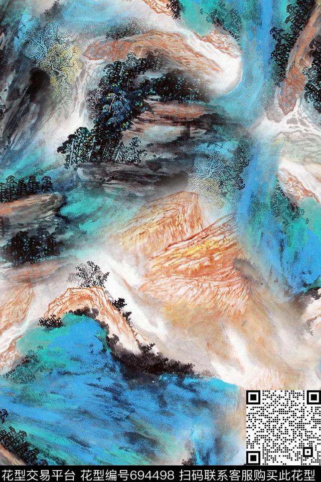 水墨肌理风景数码印花华亿平台下载（图片编号: 694498） - 瓦栏（Walan）