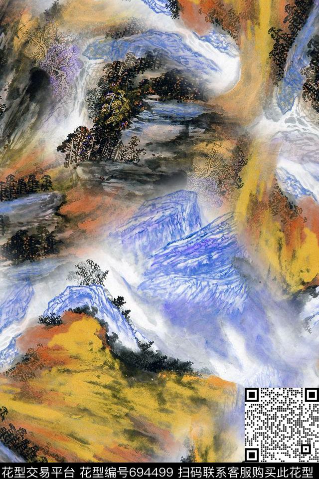 水墨肌理风景数码印花华亿平台下载（图片编号: 694499） - 瓦栏（Walan）