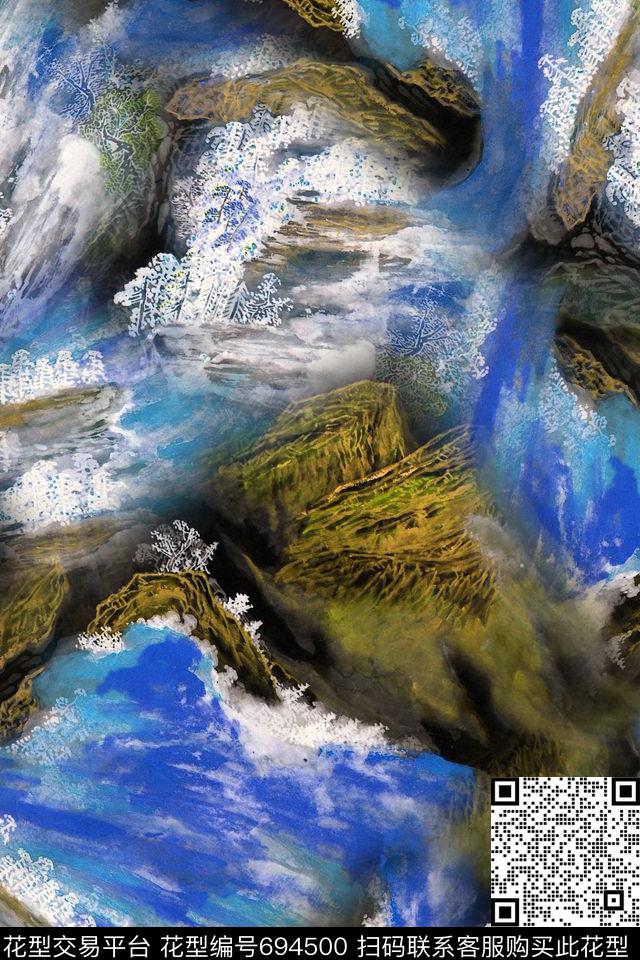 水墨肌理风景数码印花华亿平台下载（图片编号: 694500） - 瓦栏（Walan）