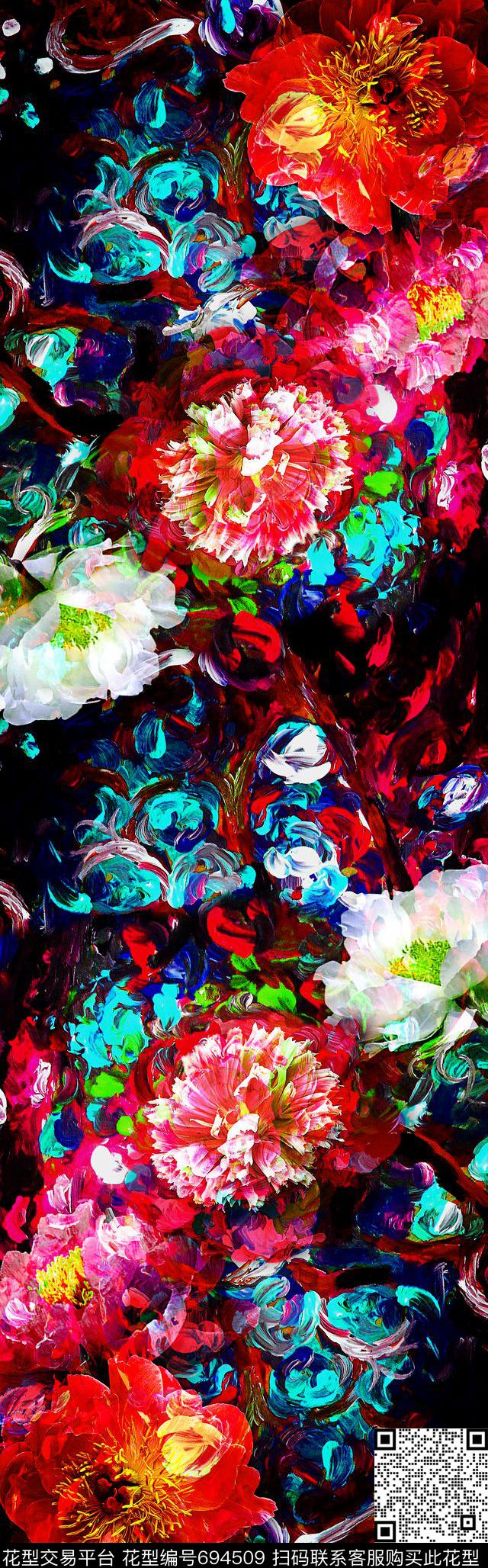 披肩长巾花卉油画数码印花华亿平台下载（图片编号: 694509） - 瓦栏（Walan）