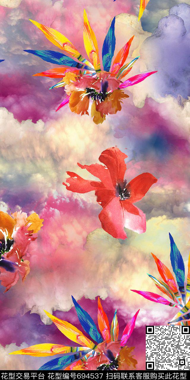 花朵花卉数码印花华亿平台下载（图片编号: 694537） - 瓦栏（Walan）