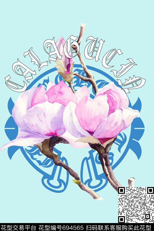 玉兰花粉玉兰裁片印花数码印花华亿平台下载（图片编号: 694565） - 瓦栏（Walan）