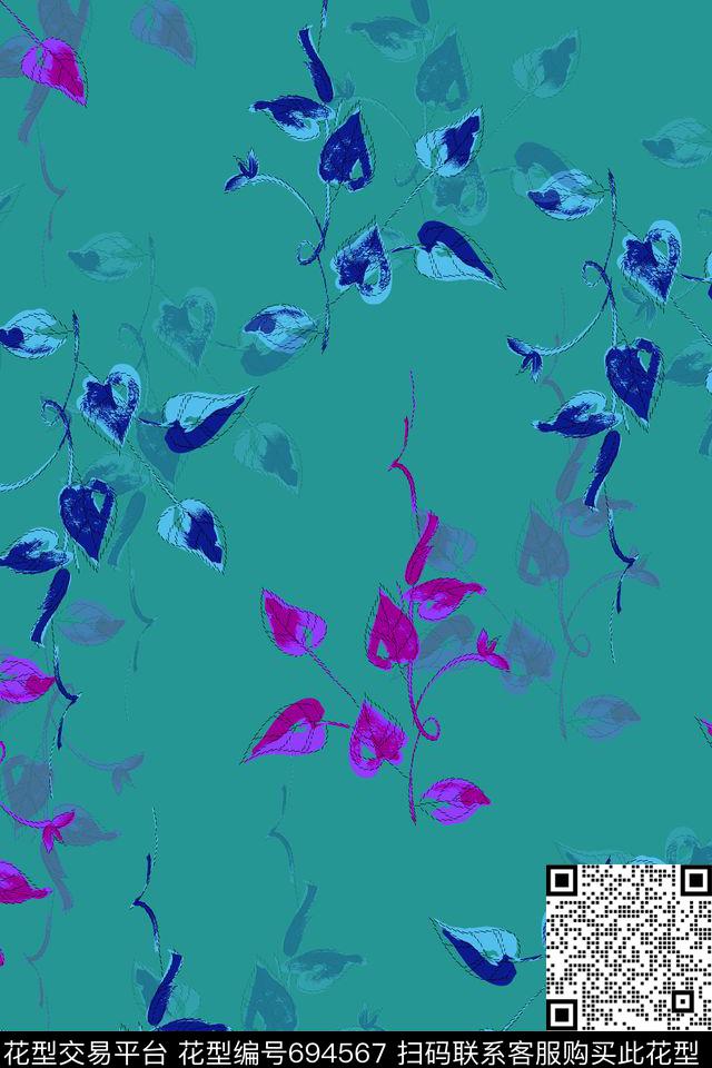 花卉植物叶子传统印花华亿平台下载（图片编号: 694567） - 瓦栏（Walan）