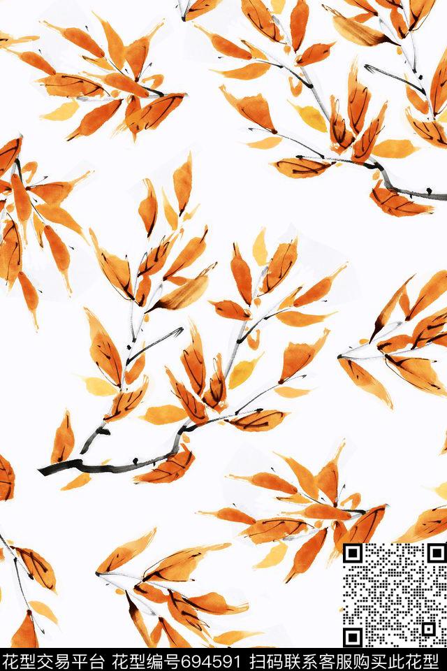 树枝植物花卉数码印花华亿平台下载（图片编号: 694591） - 瓦栏（Walan）