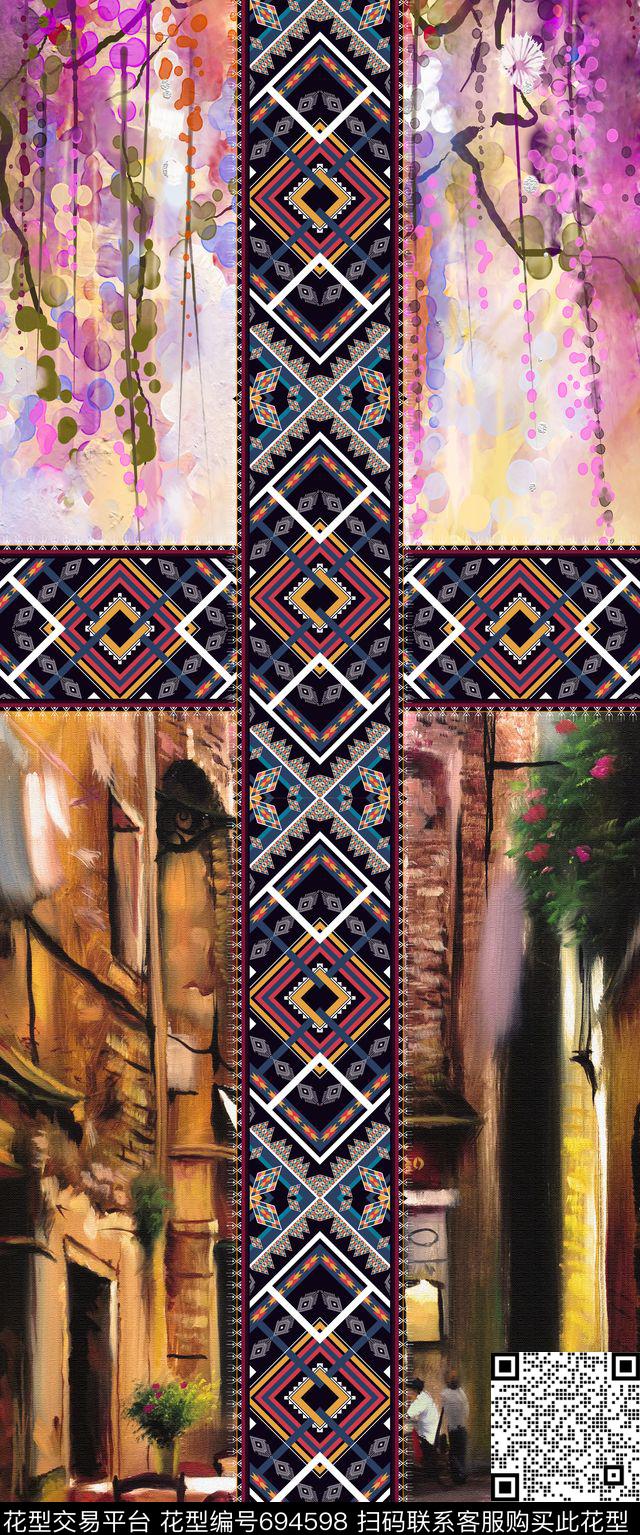 部落欧美山水画数码印花华亿平台下载（图片编号: 694598） - 瓦栏（Walan）