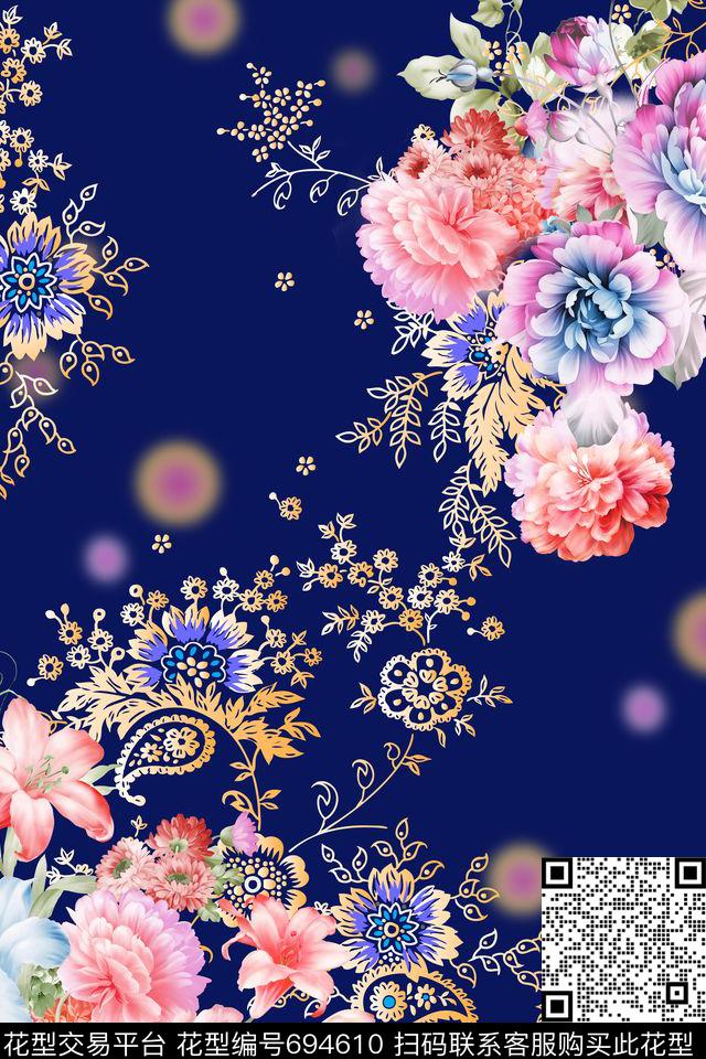 手绘花卉写实花卉五彩花卉数码印花华亿平台下载（图片编号: 694610） - 瓦栏（Walan）