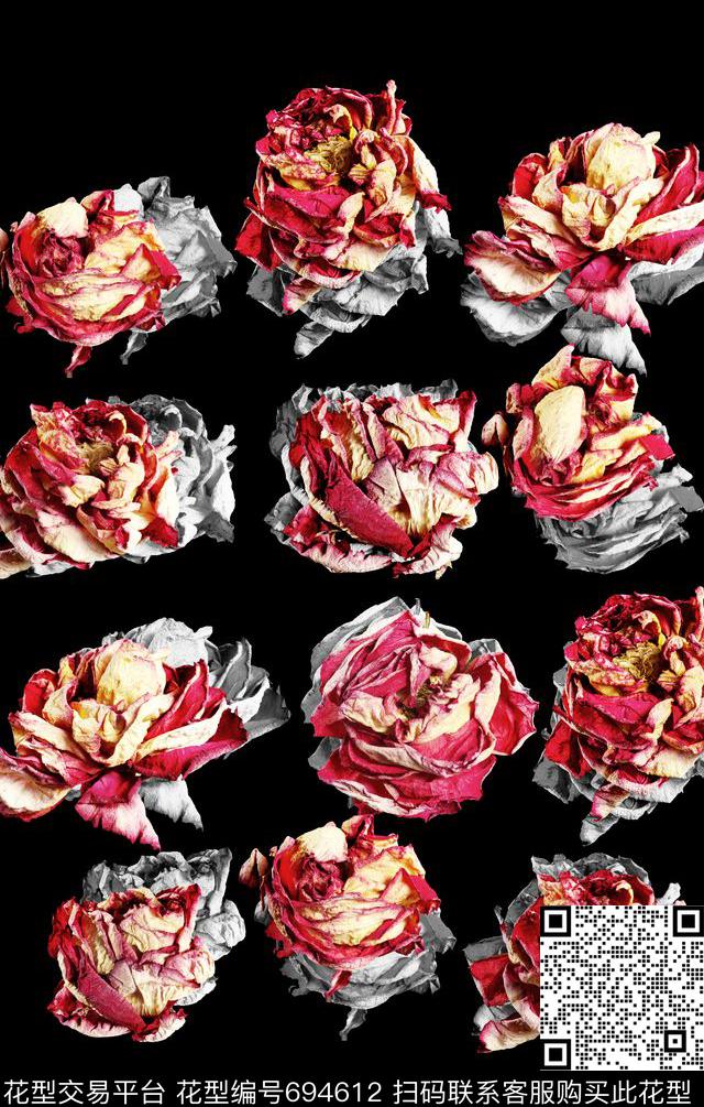 定位手绘花卉数码印花华亿平台下载（图片编号: 694612） - 瓦栏（Walan）