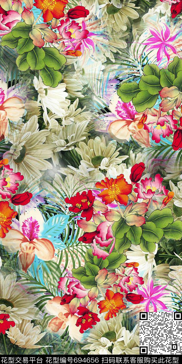 中国风国画百合数码印花华亿平台下载（图片编号: 694656） - 瓦栏（Walan）