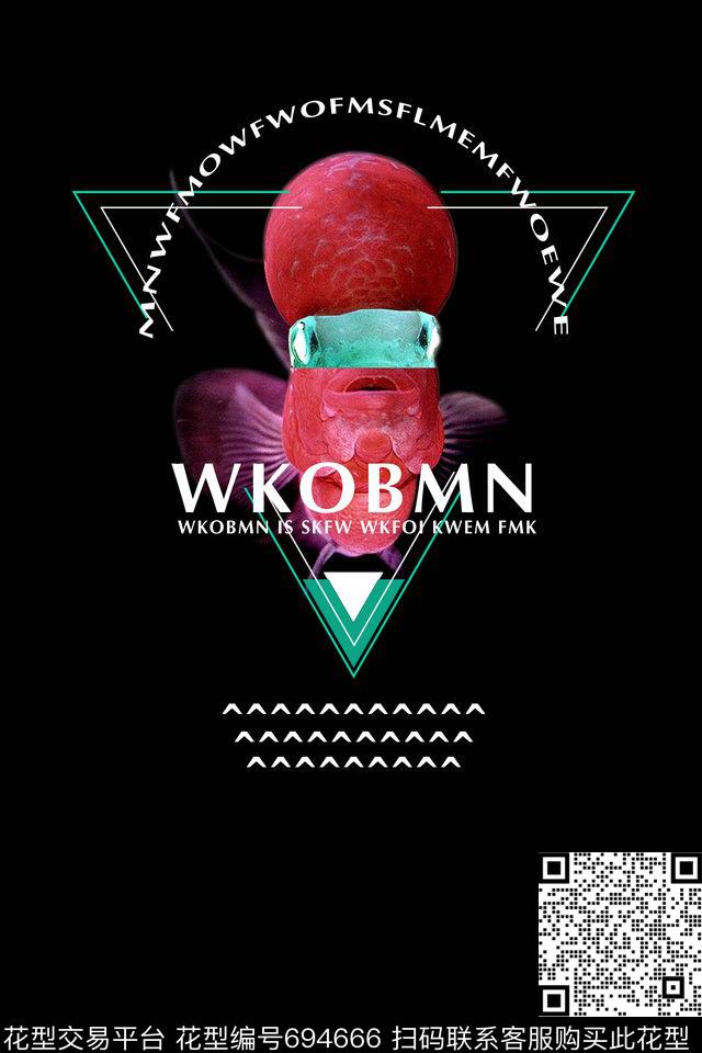 动物鱼、英文、几何线框、男装T恤卫衣定位数码印花华亿平台下载（图片编号: 694666） - 瓦栏（Walan）