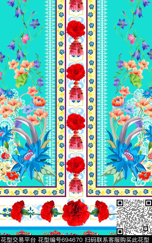 不规则几何MAX-定位欧美民族风康乃馨数码印花华亿平台下载（图片编号: 694670） - 瓦栏（Walan）