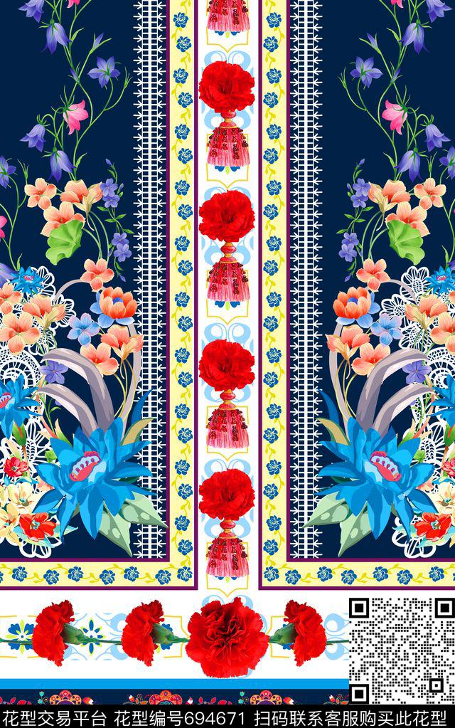 不规则几何MAX-定位欧美民族风康乃馨数码印花华亿平台下载（图片编号: 694671） - 瓦栏（Walan）