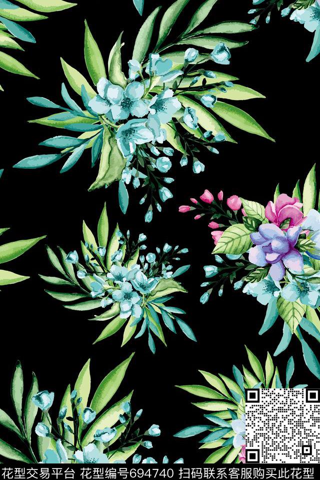 多肉花卉叶子数码印花华亿平台下载（图片编号: 694740） - 瓦栏（Walan）