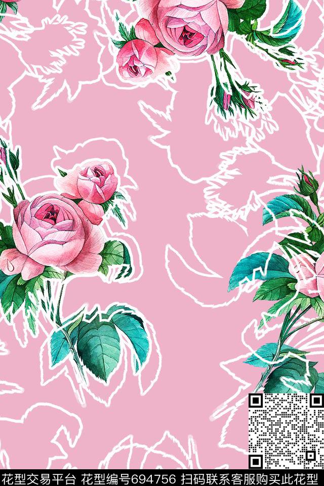 花卉小清新春夏数码印花华亿平台下载（图片编号: 694756） - 瓦栏（Walan）