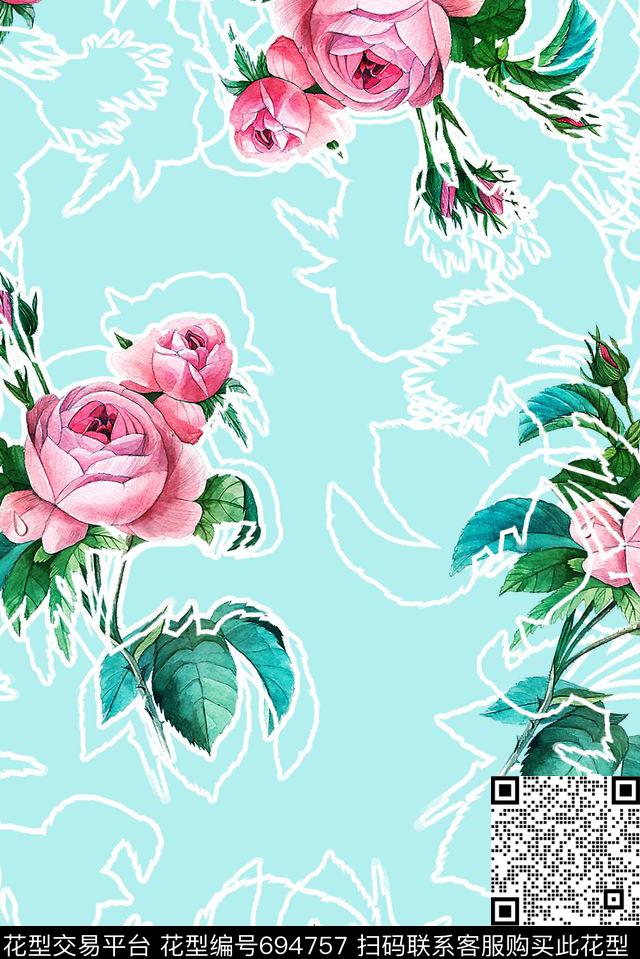 花卉小清新春夏数码印花华亿平台下载（图片编号: 694757） - 瓦栏（Walan）