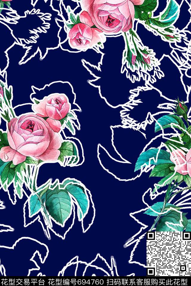 花卉小清新春夏数码印花华亿平台下载（图片编号: 694760） - 瓦栏（Walan）