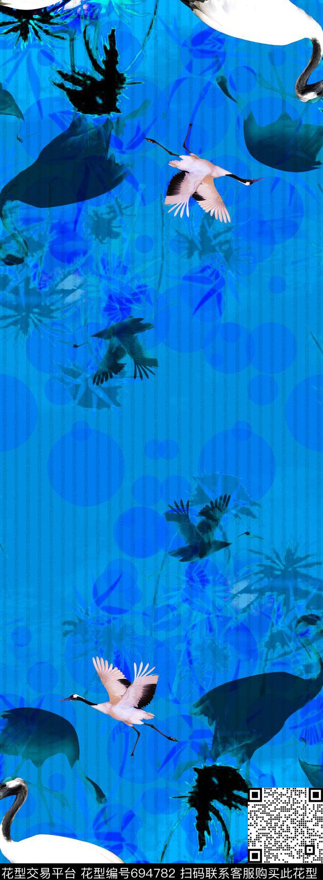 羽毛仙鹤翅膀数码印花华亿平台下载（图片编号: 694782） - 瓦栏（Walan）