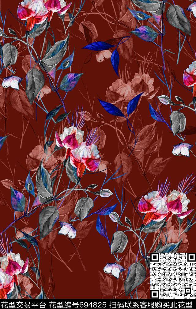 兰花小碎花花朵数码印花华亿平台下载（图片编号: 694825） - 瓦栏（Walan）