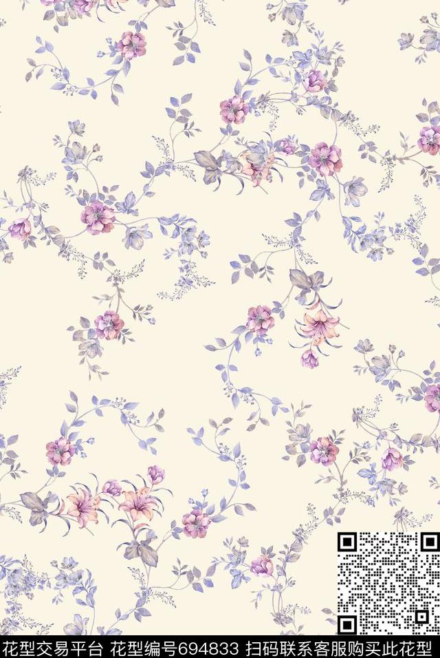 兰花小碎花花朵数码印花华亿平台下载（图片编号: 694833） - 瓦栏（Walan）