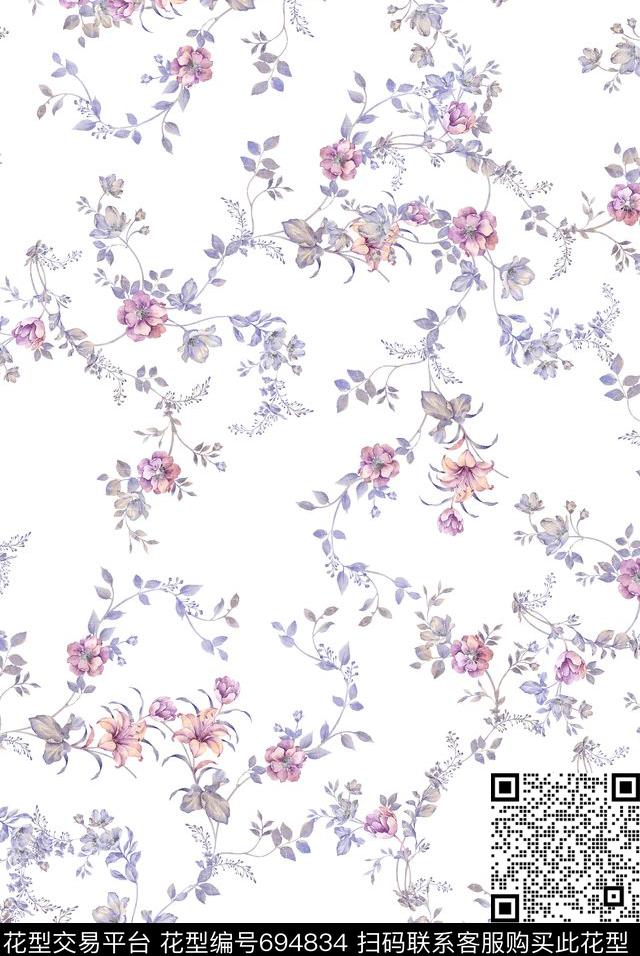 兰花小碎花花朵数码印花华亿平台下载（图片编号: 694834） - 瓦栏（Walan）