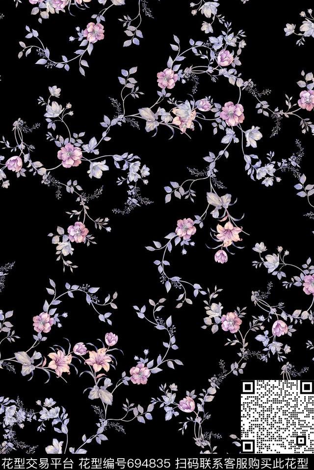 兰花小碎花花朵数码印花华亿平台下载（图片编号: 694835） - 瓦栏（Walan）