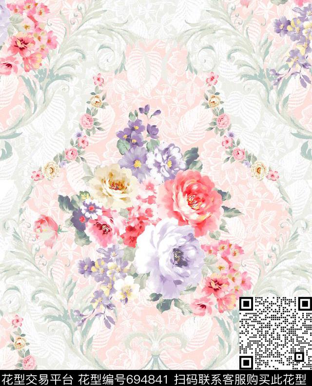 花卉洛可可田园数码印花华亿平台下载（图片编号: 694841） - 瓦栏（Walan）