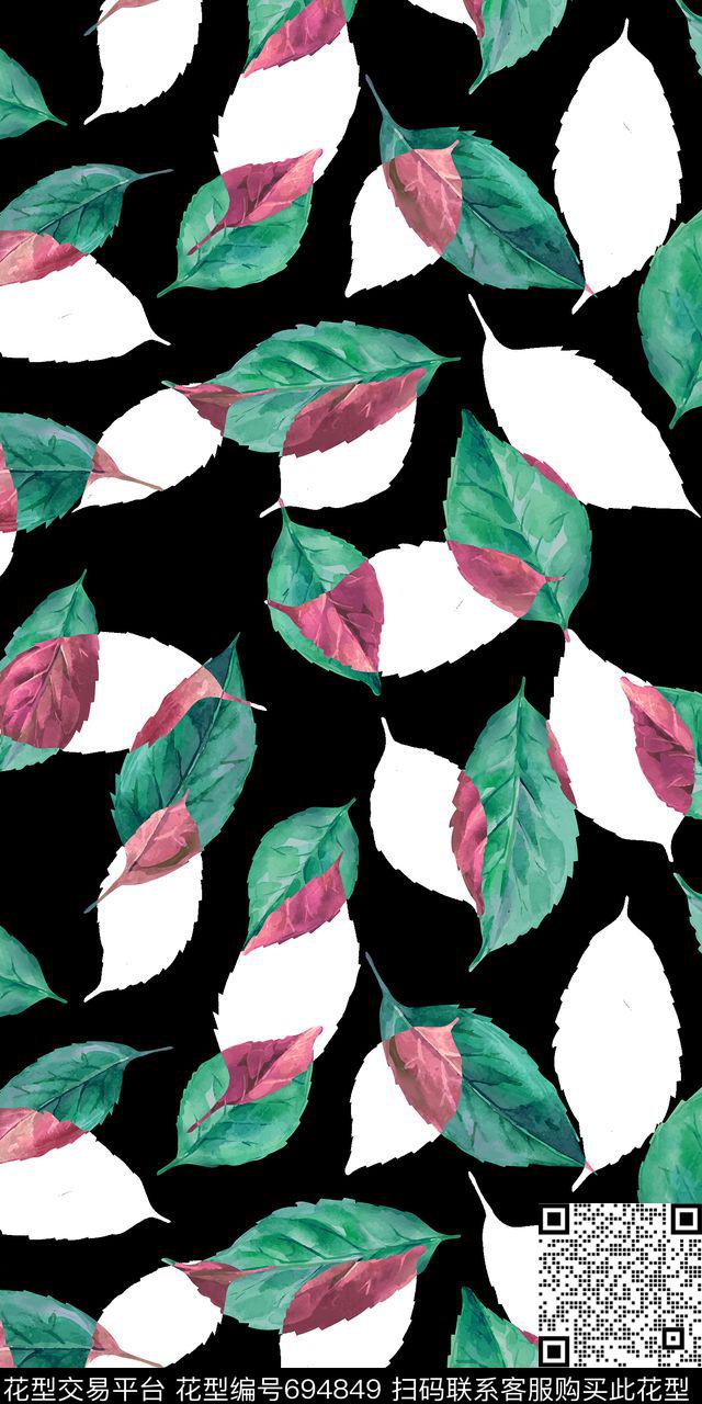 叶子黑白树叶数码印花华亿平台下载（图片编号: 694849） - 瓦栏（Walan）