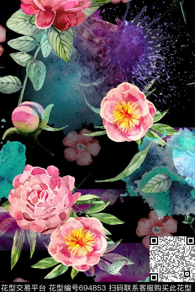 小碎花大花花朵数码印花华亿平台下载（图片编号: 694853） - 瓦栏（Walan）