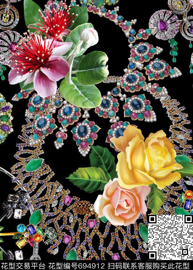 花朵珠宝几何数码印花华亿平台下载（图片编号: 694912） - 瓦栏（Walan）