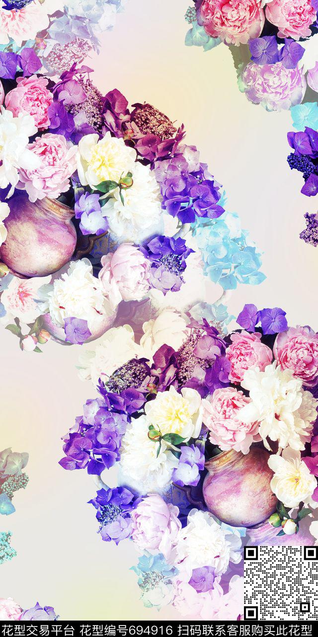 花朵大花花卉数码印花华亿平台下载（图片编号: 694916） - 瓦栏（Walan）