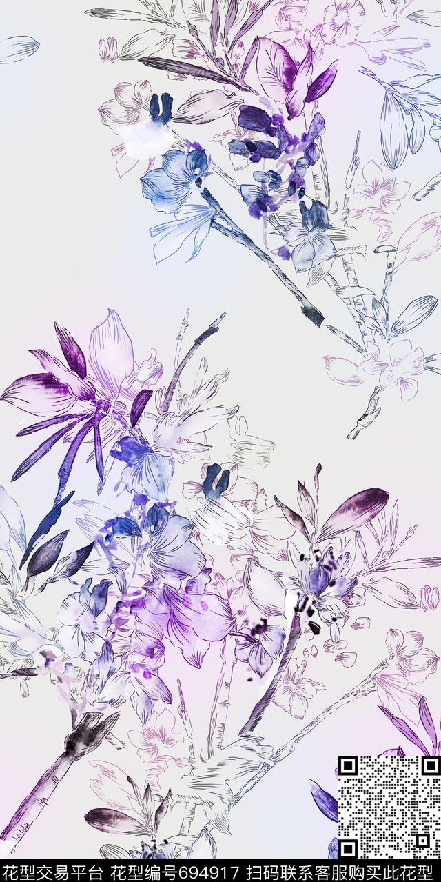 花朵竹叶小碎花数码印花华亿平台下载（图片编号: 694917） - 瓦栏（Walan）