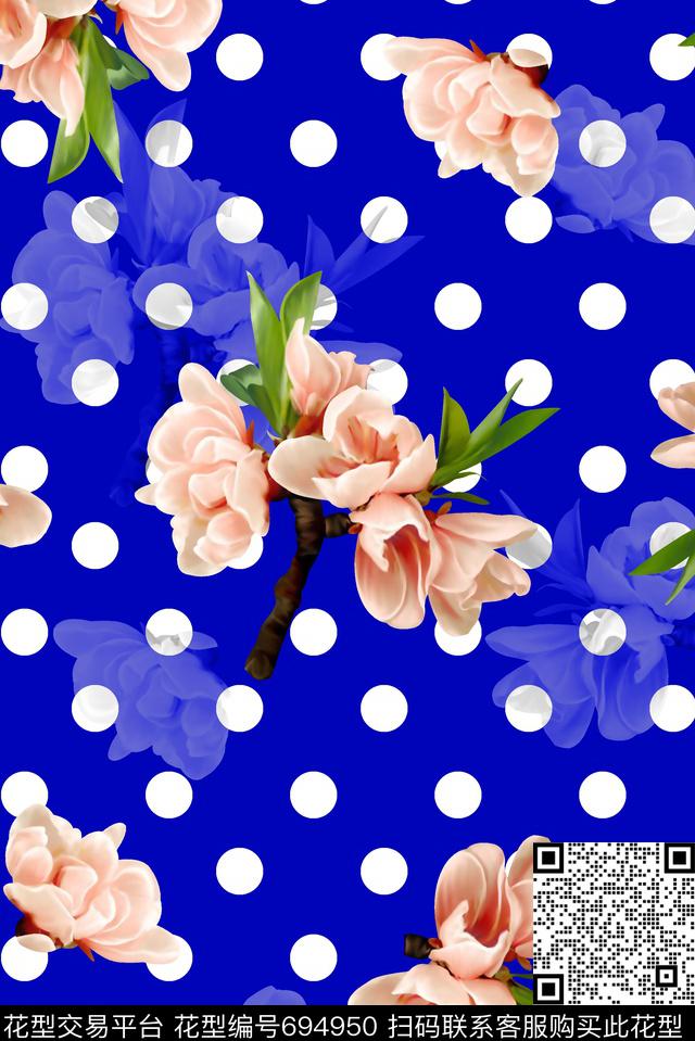 抽象手绘满版花卉最新高清数码水彩花卉波点花卉数码印花华亿平台下载（图片编号: 694950） - 瓦栏（Walan）