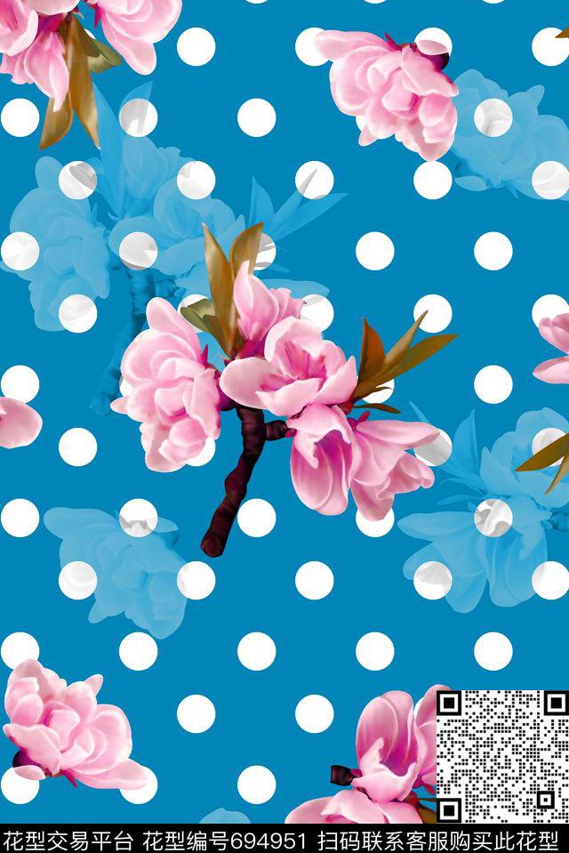 抽象手绘满版花卉最新高清数码水彩花卉波点花卉数码印花华亿平台下载（图片编号: 694951） - 瓦栏（Walan）