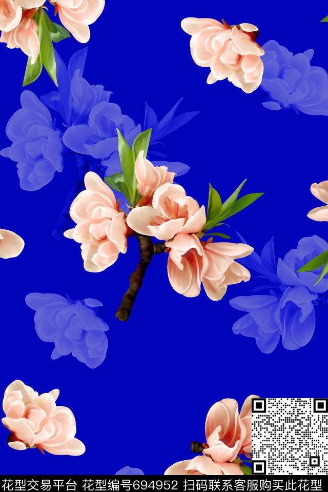 抽象手绘满版花卉最新高清数码水彩花卉波点花卉数码印花华亿平台下载（图片编号: 694952） - 瓦栏（Walan）