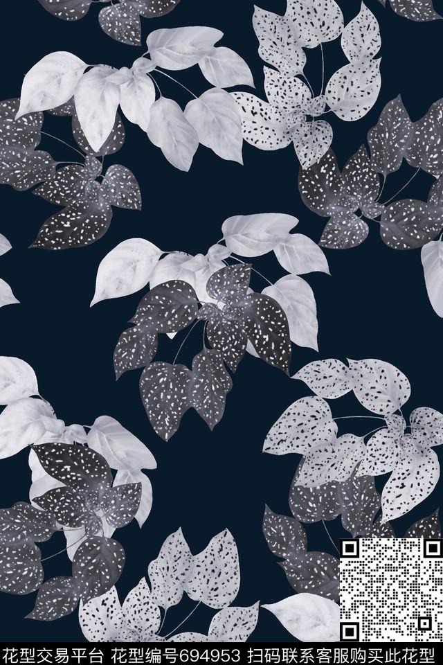 抽象手绘满版树叶时尚潮流大牌复古欧美风女装裙男装衬衫数码印花华亿平台下载（图片编号: 694953） - 瓦栏（Walan）