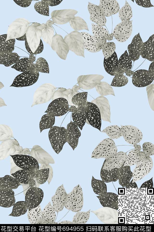 抽象手绘满版树叶时尚潮流大牌复古欧美风女装裙男装衬衫数码印花华亿平台下载（图片编号: 694955） - 瓦栏（Walan）