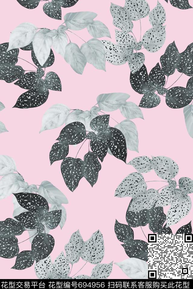 抽象手绘满版树叶时尚潮流大牌复古欧美风女装裙男装衬衫数码印花华亿平台下载（图片编号: 694956） - 瓦栏（Walan）