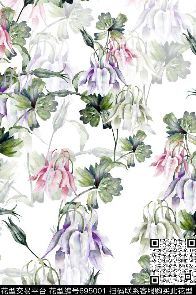 水彩肌理花卉数码印花华亿平台下载（图片编号: 695001） - 瓦栏（Walan）