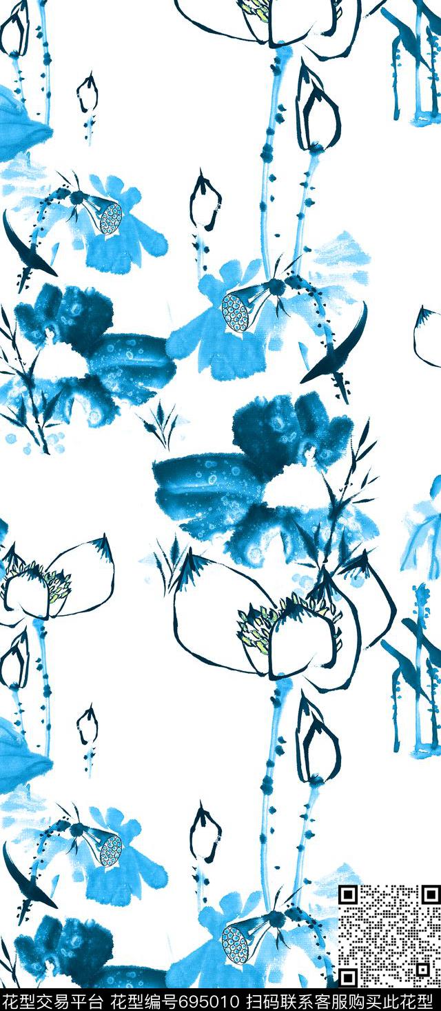 山水画MAX-中国风水墨荷花数码印花华亿平台下载（图片编号: 695010） - 瓦栏（Walan）