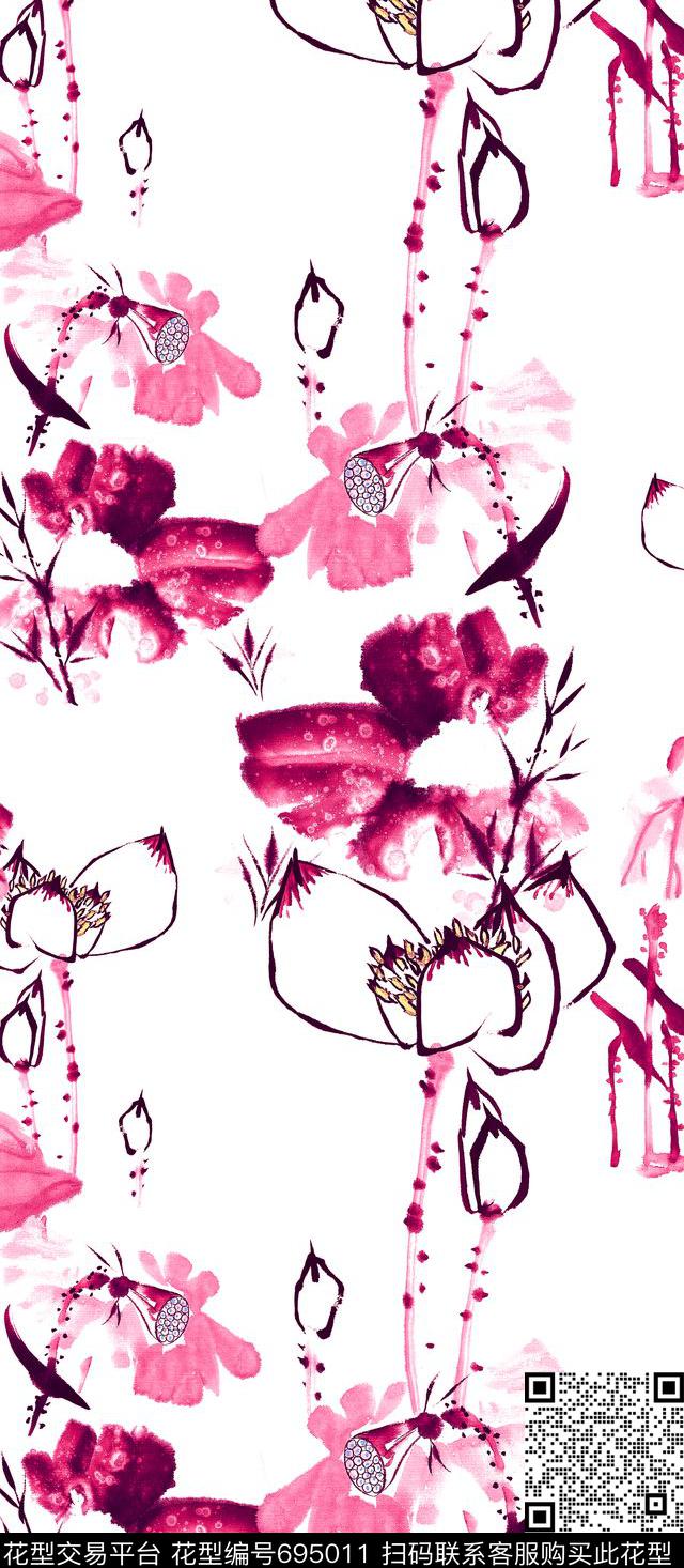 山水画MAX-中国风水墨荷花数码印花华亿平台下载（图片编号: 695011） - 瓦栏（Walan）