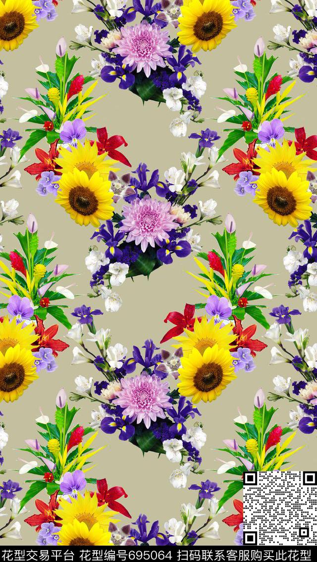炫彩女人花朵数码印花华亿平台下载（图片编号: 695064） - 瓦栏（Walan）
