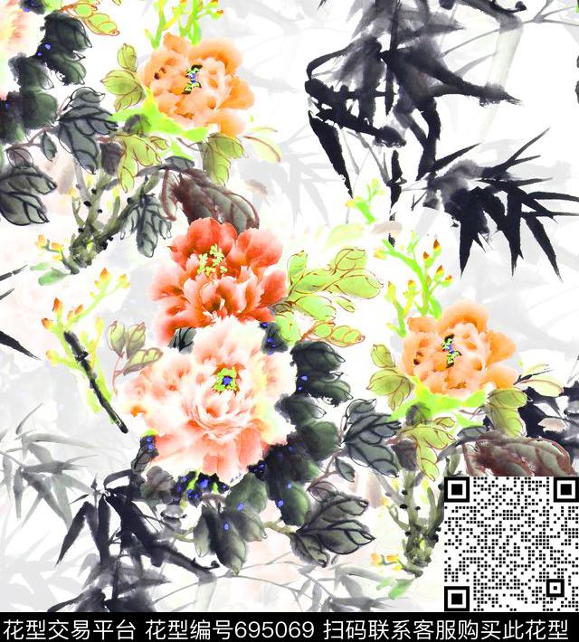 山水画民族风MAX-中国风数码印花华亿平台下载（图片编号: 695069） - 瓦栏（Walan）