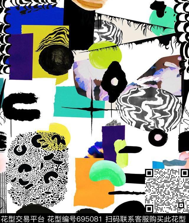 彩色几何形状纹理涂鸦数码印花华亿平台下载（图片编号: 695081） - 瓦栏（Walan）